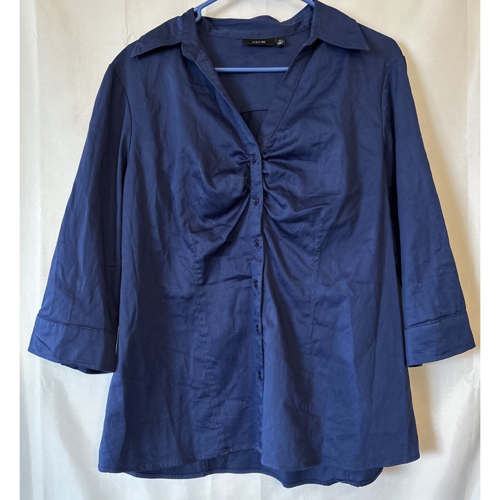 Women's Apt 9 Blue 3/4 Sleeve Structured Shirt Button Up Business Casual XL